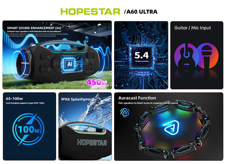اسپیکر هوپ استار مدل HOPESTAR-A60 Ultra ظرفیت 450 وات - جزئیات بیشتر
