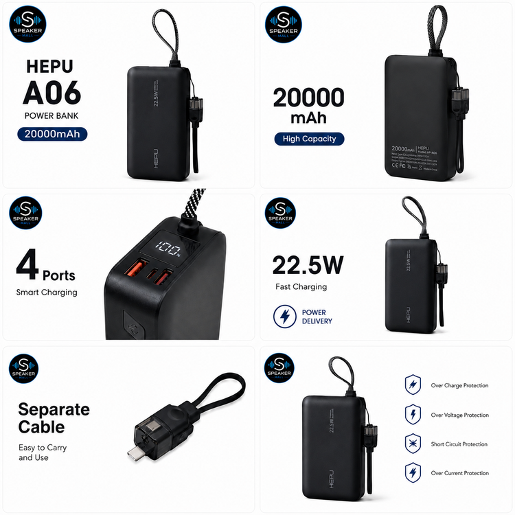 پاوربانک هپو مدل Hp-A06 با ظرفیت ۲۰۰۰۰میلیآمپر